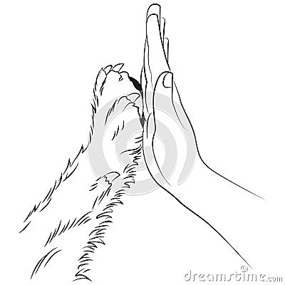 Human hand and dog paw. Friendship Vector Illustration